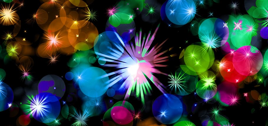 multicolored sparks and circles illustration, star, celebration HD wallpaper