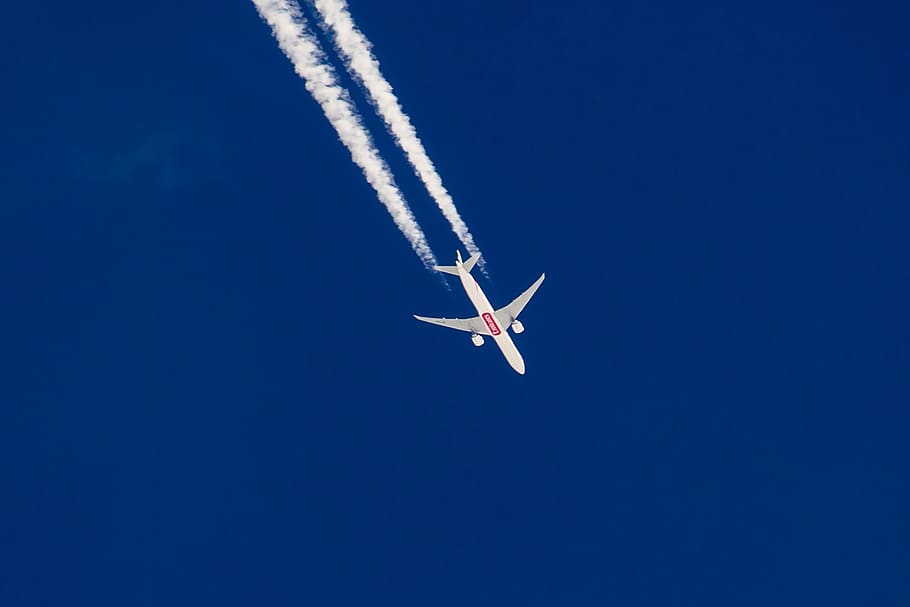 blue sky, flight, aircraft, airplane, air vehicle, flying, mode of transportation HD wallpaper