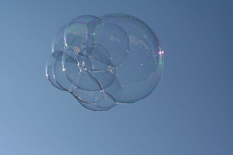 bubbles on air, soap bubble, sky, blue, cloud, blow, fly, weightless HD wallpaper
