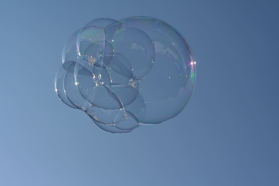 bubbles on air, soap bubble, sky, blue, cloud, blow, fly, weightless HD wallpaper