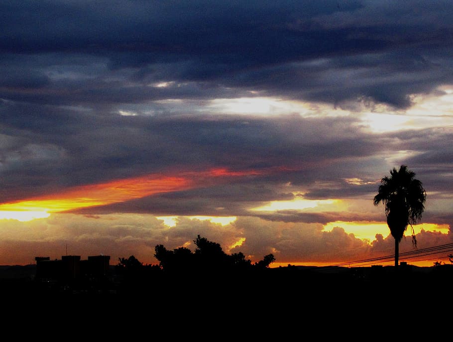 sunset, clouds, variating colors, shapes, horizontal, dark paynes-greys HD wallpaper