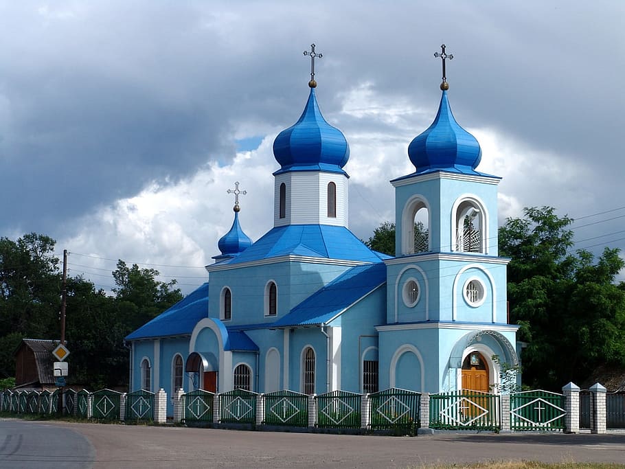 Moldova, Church, Clouds, Building, sky, faith, religion, trees, HD wallpaper