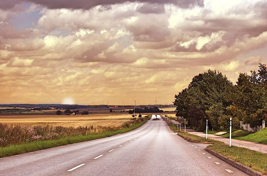 sunset, road, sky, landscape, nature, highway, sunlight, summer HD wallpaper