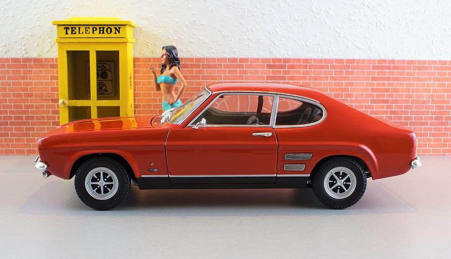 model car, ford, capri, diorama, auto, oldtimer, toys, sports car HD wallpaper