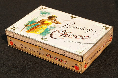 Choco, Box, Tin, Package, Old, bensdorps, retro, vintage, food HD wallpaper