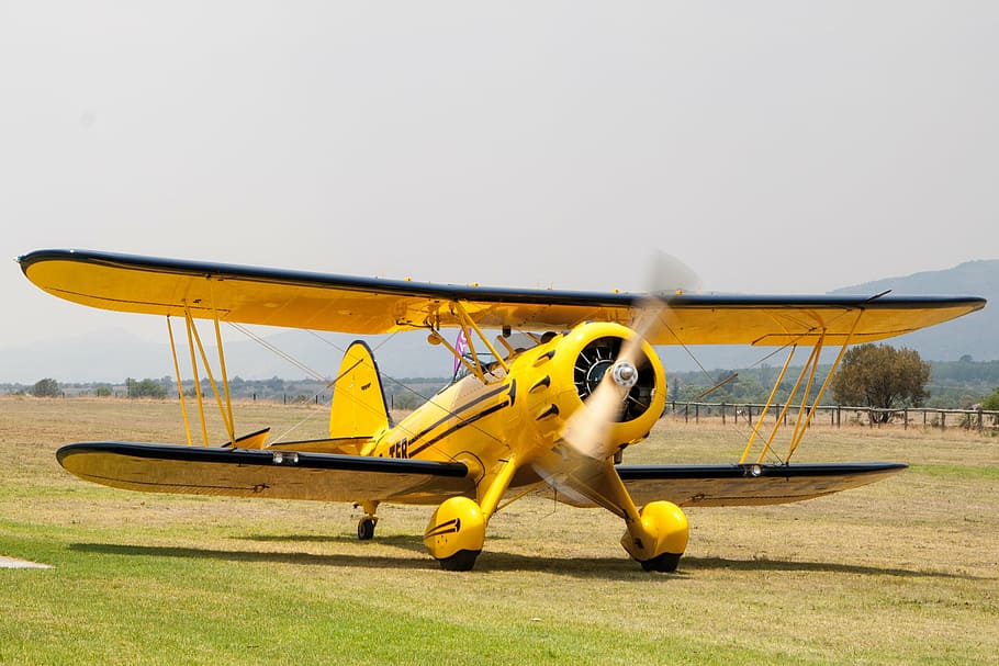 HD wallpaper: yellow biplane on green grass at daytime, aviation, airplane  | Wallpaper Flare