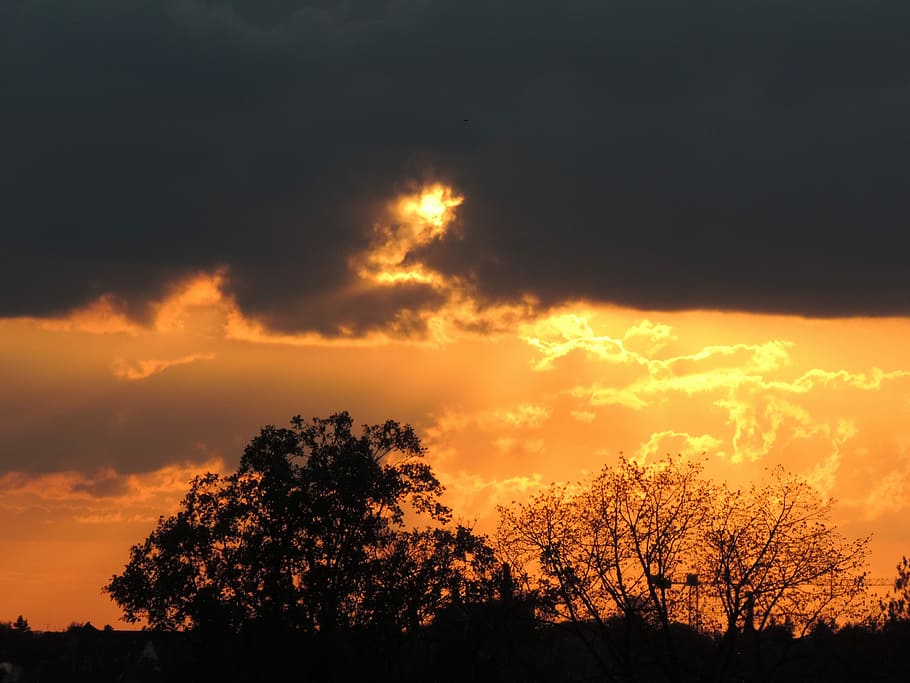 Sunset, Evening, Dark Clouds, evening red, orange, orange sky HD wallpaper