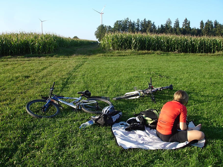 Rest, Break, more, bicycle trip, recovery, mountain bikes, meadow HD wallpaper