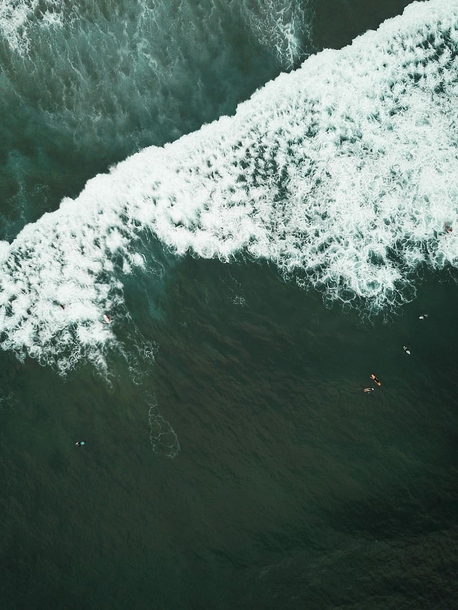 photo of sea waves, water, high angle view, real people, nature HD wallpaper