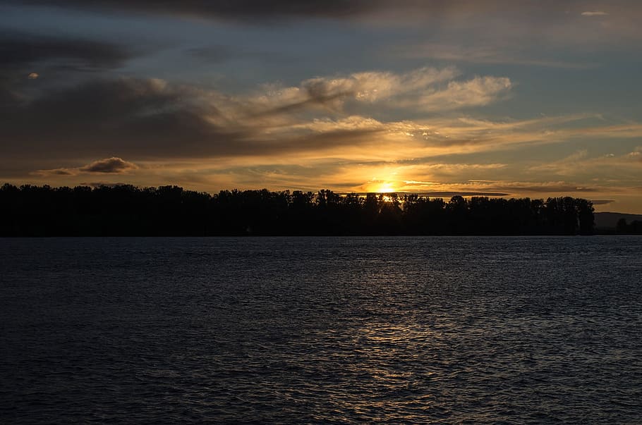 Sunset, River, Water, Sky, Clouds, outdoors, tranquil, stratosphere HD wallpaper