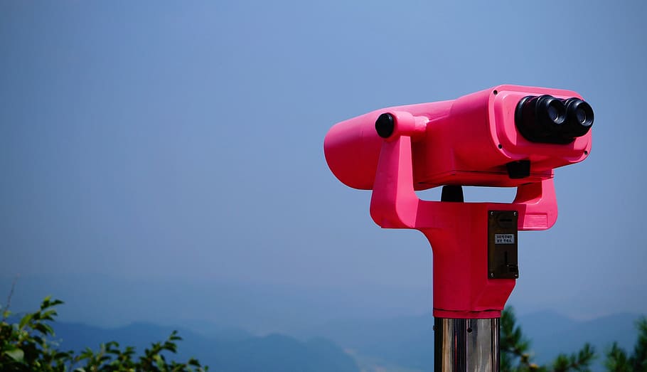 sky, telescope, pink, blue, red, coin operated, nature, security HD wallpaper
