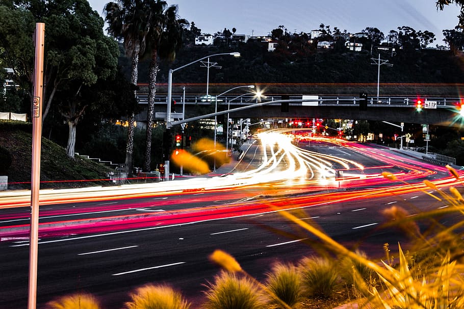 Long Exposure, Lights, Trails, light trails, speed, motion HD wallpaper