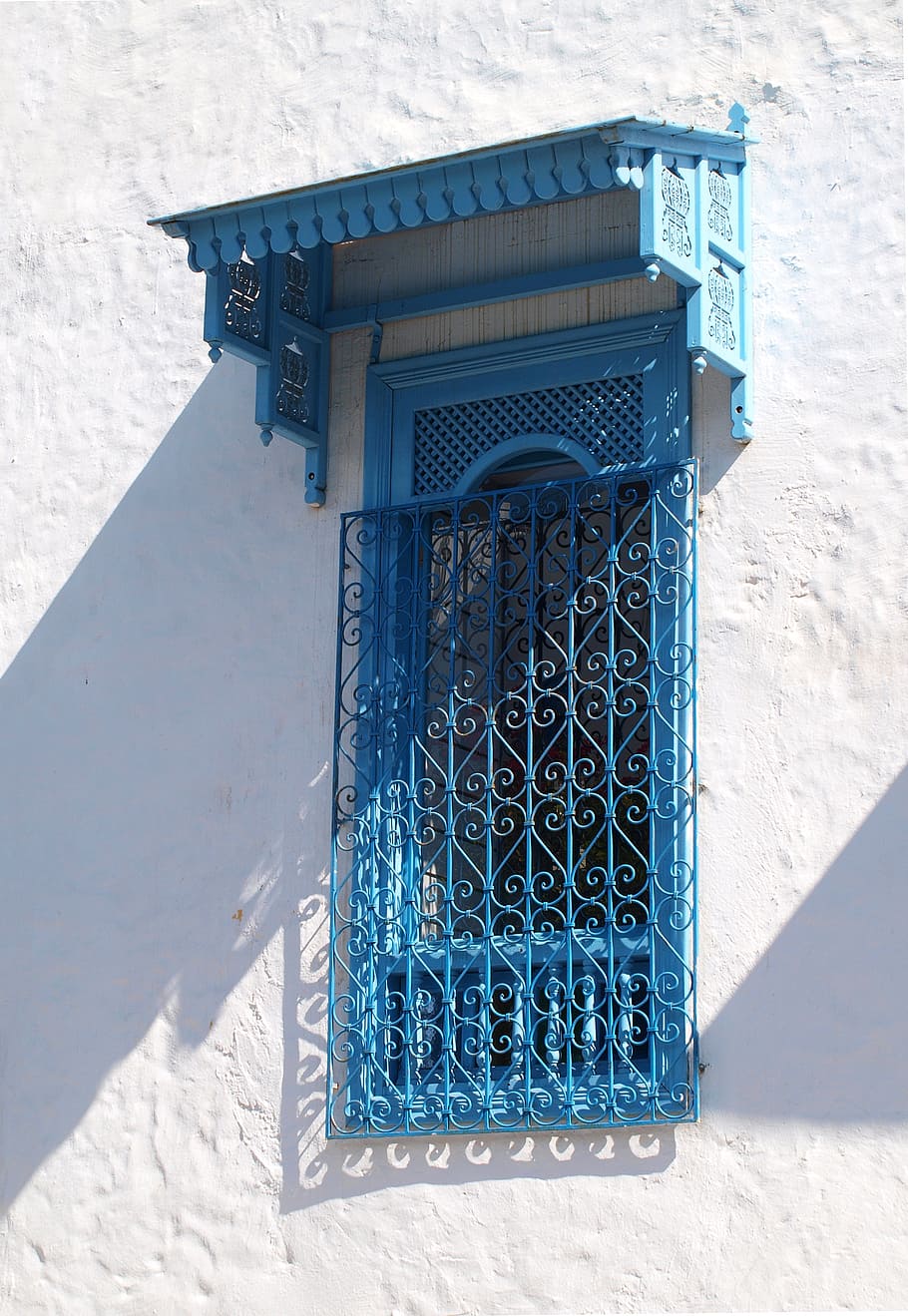 carthage, window, tunis, old town, blue, white walls, window frames, HD wallpaper