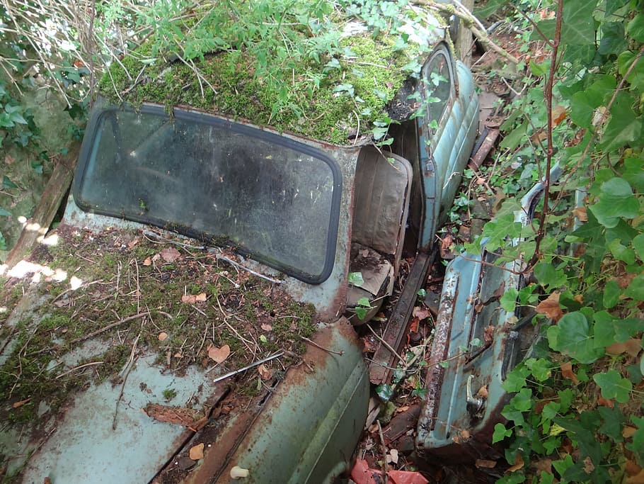 oldtimer, garage fund, auto, classic, garbage, car, broken HD wallpaper