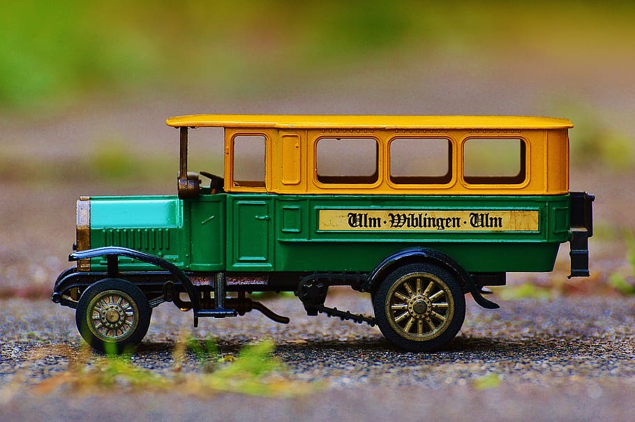bus, one, auto, model, oldtimer, green, yellow, transportation HD wallpaper