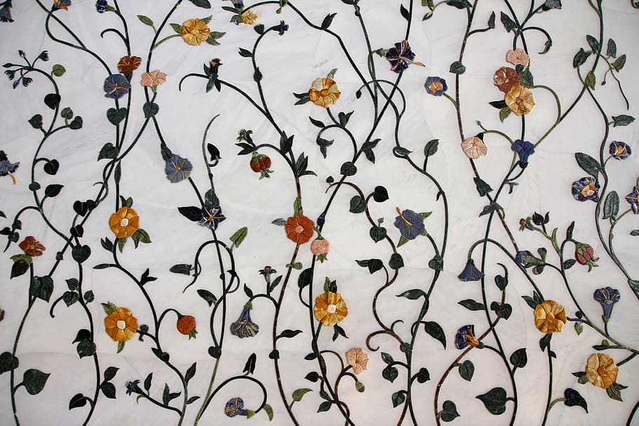 white, orange, and purple floral textile, white, orange, and yellow floral textile, HD wallpaper