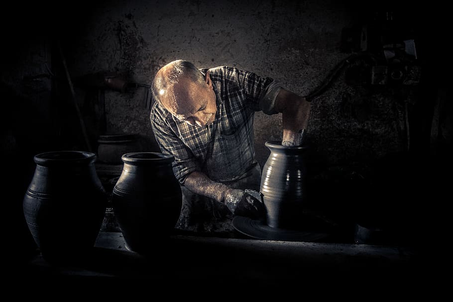 Worker, Sweat, Labor, Pot, master, pottery, clay, craft, dark HD wallpaper