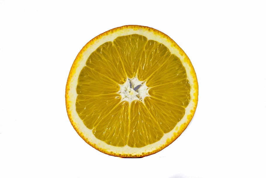 sliced citrus fruit, white background, macro, orange, cut, lemon HD wallpaper