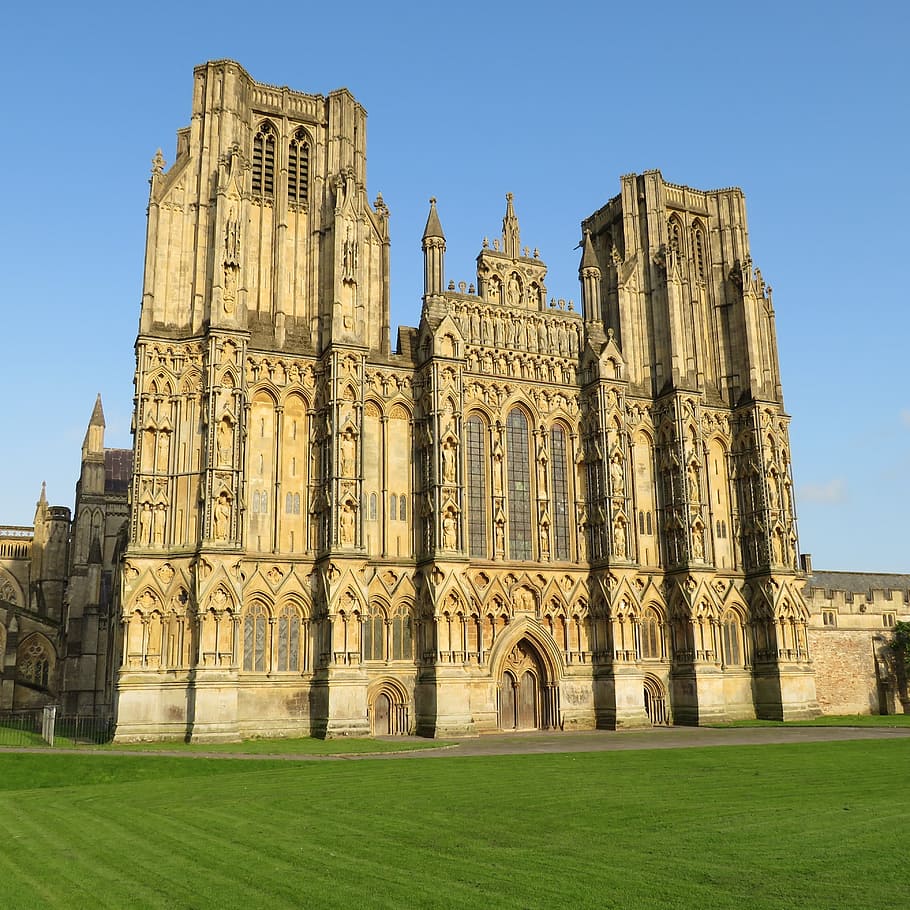 wells, cathedral, somerset, uk, england, historic, church, architecture, HD wallpaper