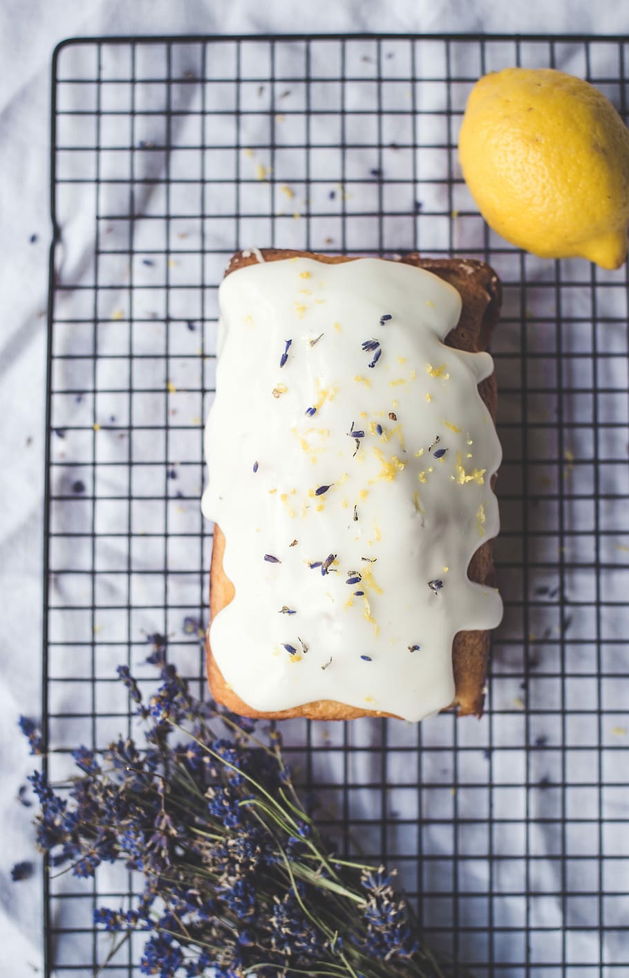 Lavender and Lemon Cake, icing covered cake, yummy, tray, food HD wallpaper