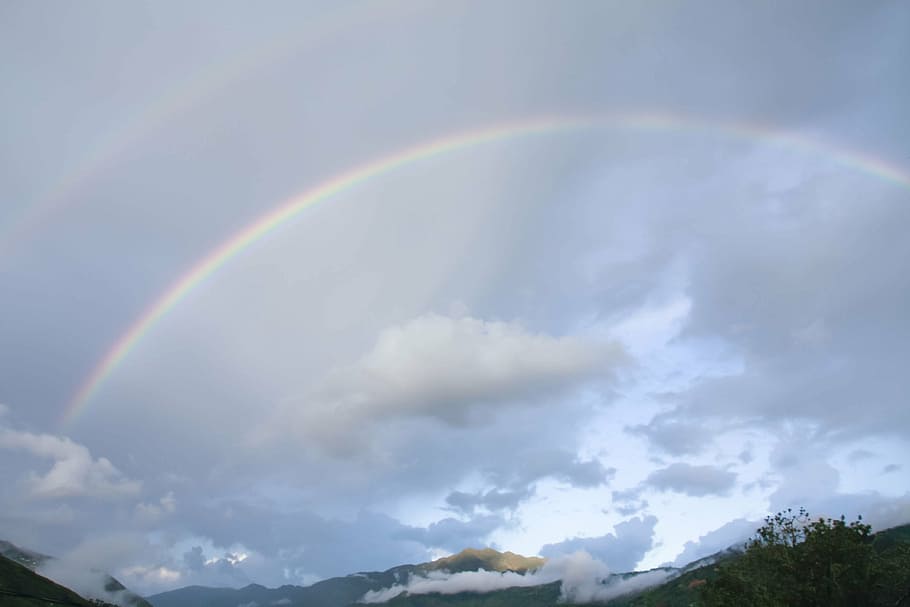 rainbow, nature, landscape, sky, cloud - sky, beauty in nature HD wallpaper