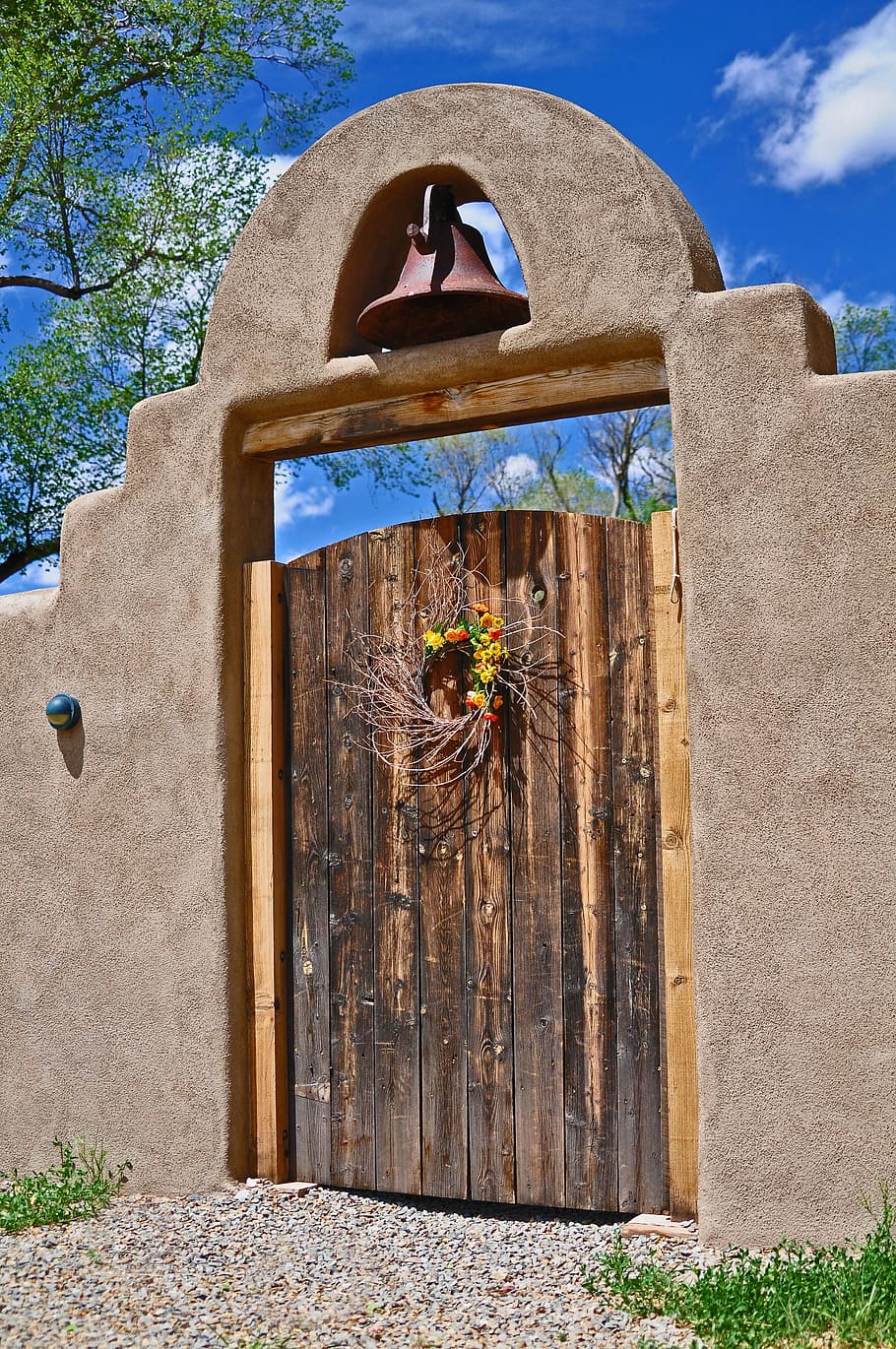 old door, wooden door, rustic, spanish style, spanish style home, HD wallpaper