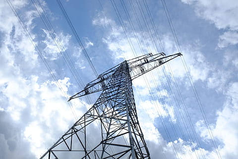 low-angle photo of electric post during partly cloudy day, pylon HD wallpaper