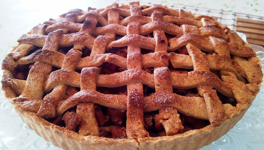 baked round pie, Apple, Pie, Lattice, Dessert, Crust, thanksgiving HD wallpaper