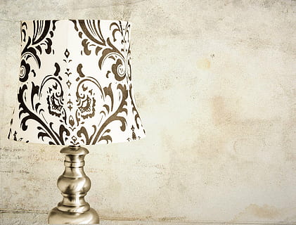 brown and white floral table lamp on beige surface, wall, side HD wallpaper