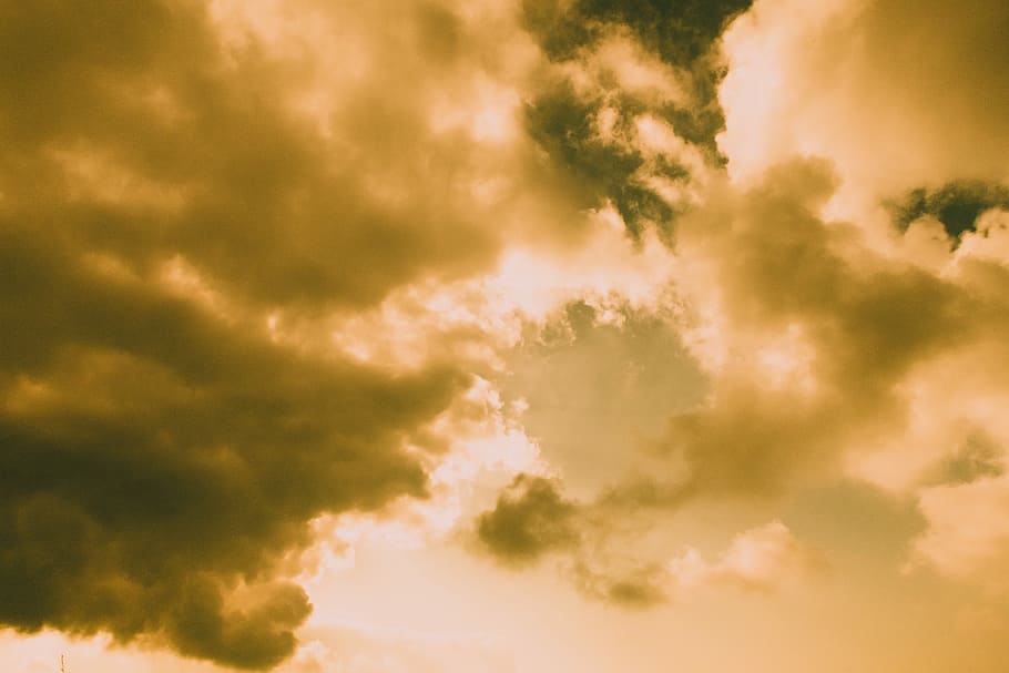 photo of cumulonimbus clouds, sky, orange, monochrome, cloudscape HD wallpaper