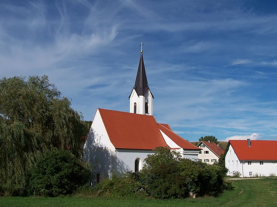 Germany, Church, Clouds, Landscape, sky, buildings, village HD wallpaper