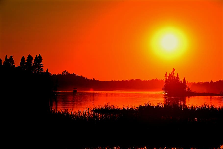 sunset, twilight, sky, landscape, summer, lake, colors, evening HD wallpaper