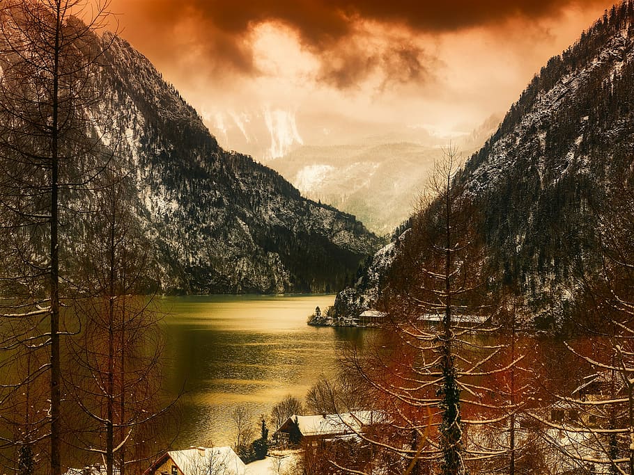 landscape photography of bodies of water, austria, scenic, mountains