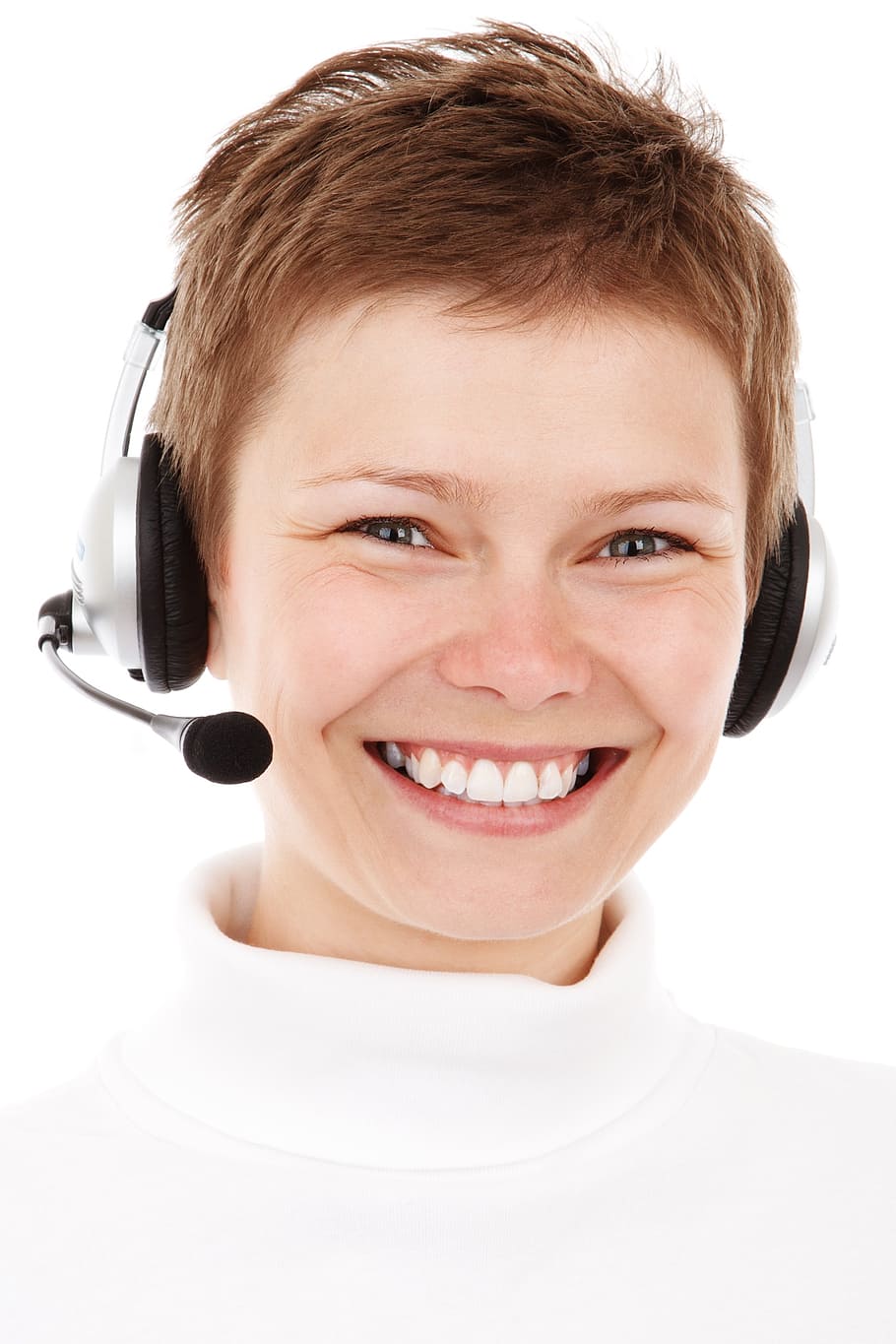 person wearing white top smiling for photo, agent, business, call