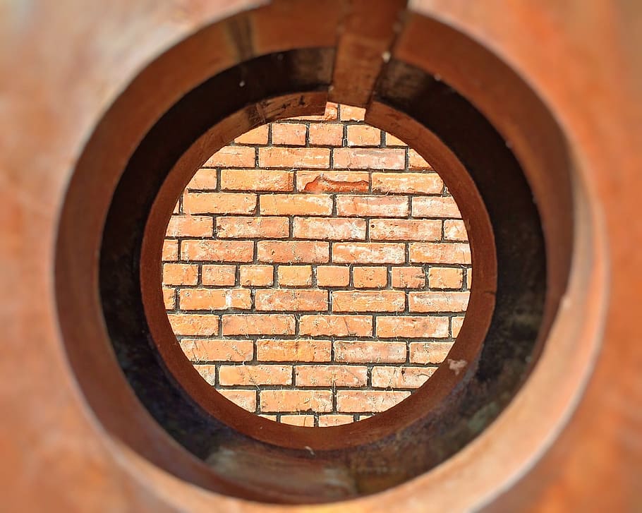 wall of bricks, texture, perspective, pattern, hole, tunnel HD wallpaper