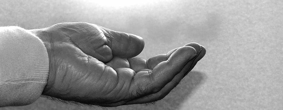 person's left hand on gray board, open hand, hands, give, recovered, HD wallpaper