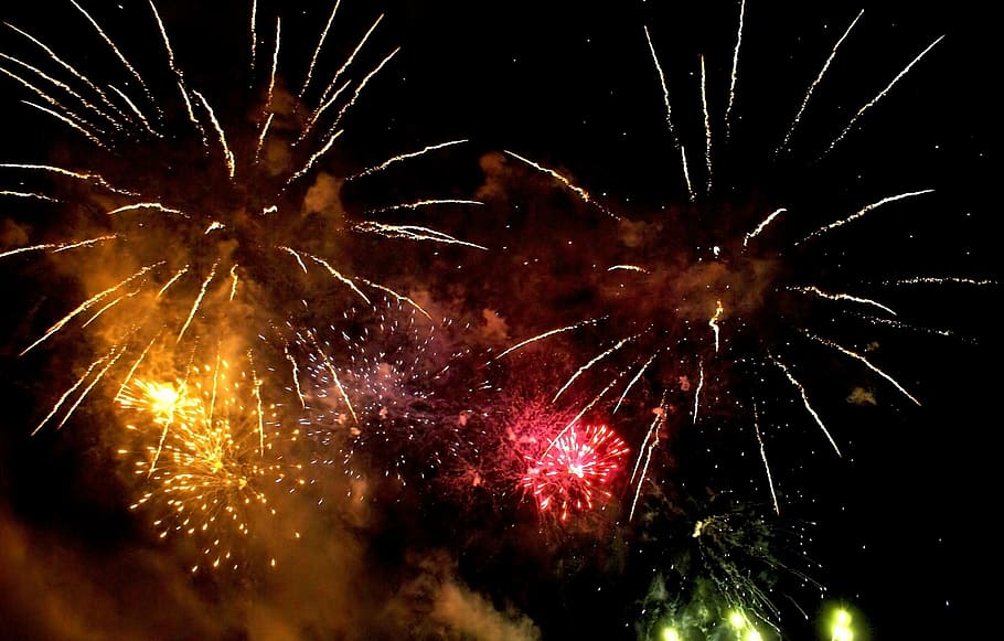 time-lapse photo of fireworks, explosion, firecrackers, night HD wallpaper