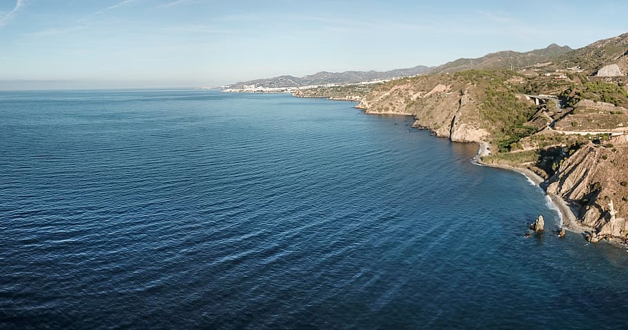 nerja, cliffs, maro, beach, sea, blue, horizon, water, scenics - nature HD wallpaper
