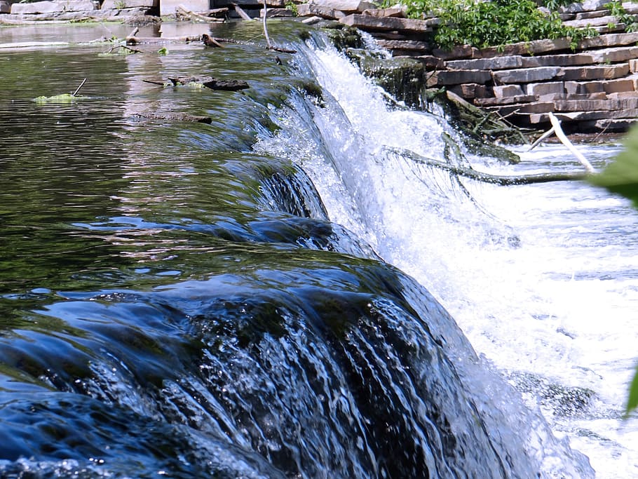 fall, waterfall, gushing, flowing, dam, close-up, nature, peaceful HD wallpaper