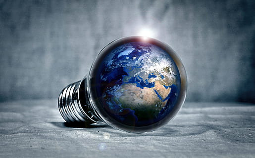 globe in lightbulb, earth, planet, continents, pear, light bulb HD wallpaper