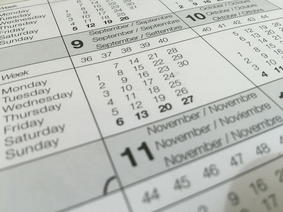 September calendar, date, dates, distribution of the week, schedule