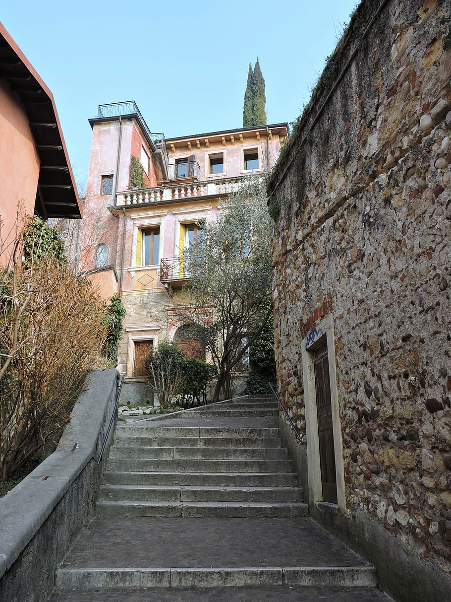 verona, scale, wall, house, stone, lane, architecture, built structure HD wallpaper