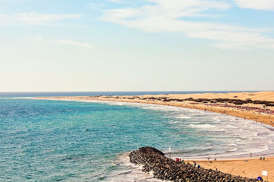sea, landscape, nature, sky, beach, clouds, coast, daylight, ocean HD wallpaper