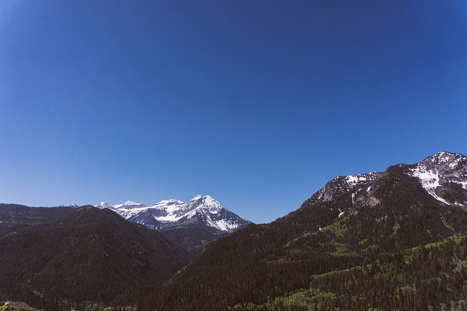 green tree covered mountain under blue sky, landscape photo of mountain HD wallpaper