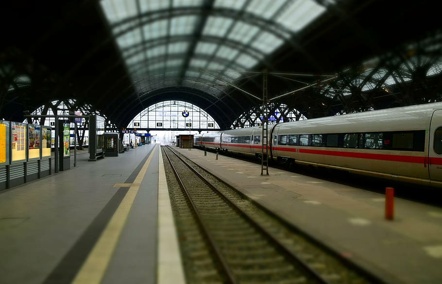 train, railway station, leipzig, gleise, railway tracks, station roof, HD wallpaper