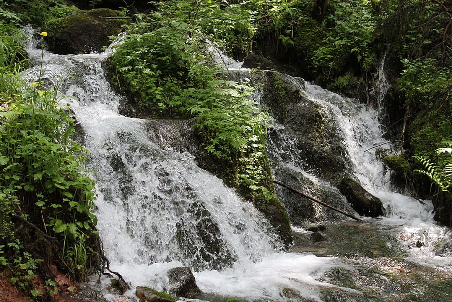 time-lapse photography of cascading falls, waterfall, stream HD wallpaper