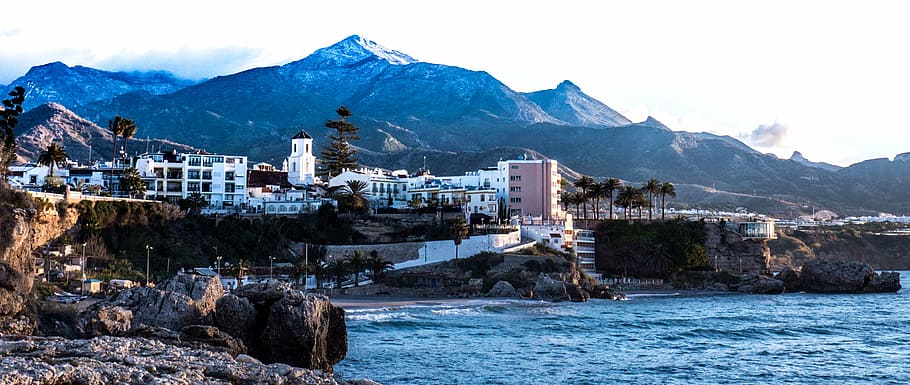 dawn, nerja, snow, mountain, slope of the sky, malaga, andalusia HD wallpaper