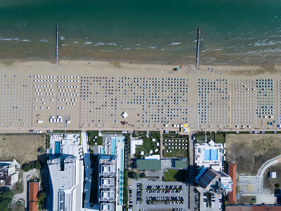 architecture, buildings, infrastructure, aerial, view, beach HD wallpaper