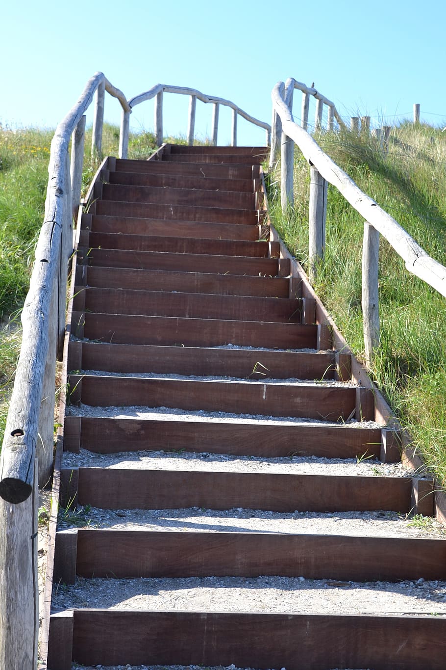 stairs, gradually, stone, upward, away, staircase, railing HD wallpaper