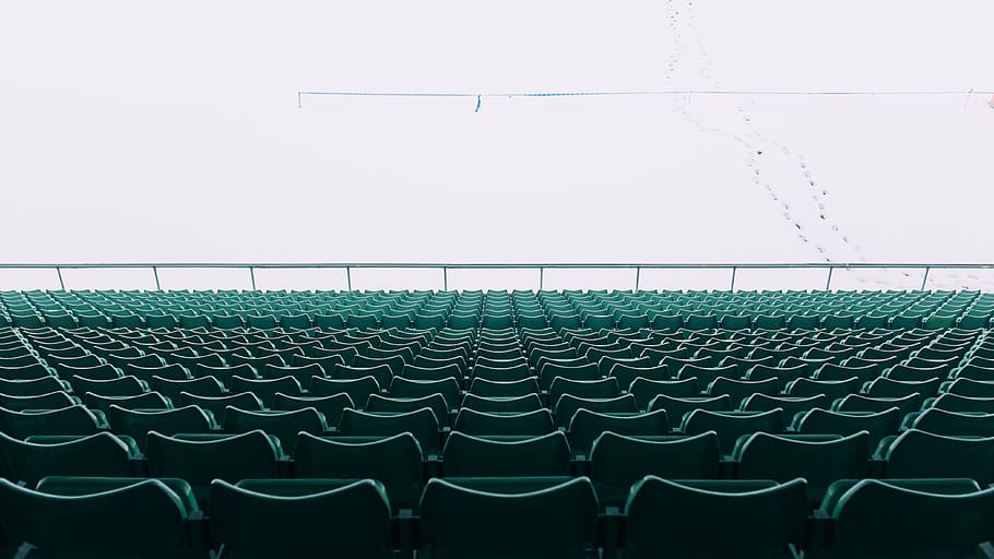 green chair lot, stadium, bleacher, chairs, empty, rows, public HD wallpaper